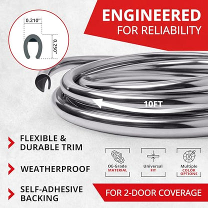 All-Fit Automotive Car Door Edge Protector – Universal DIY Edge Trim to Prevent Scratches & Dings – Flexible Adhesive Molding Trim for Cars, Trucks & SUVs (10 Ft - Chrome) - color: Chrome