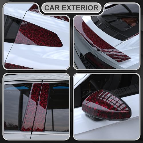 Lypumso Red Forged Carbon Fiber Vinyl Wrap, High Gloss Car Wrap Vinyl Roll, Auto DIY Decal Film Sheet with Air Release Technology, Self-Adhesive Car Wrapping 1ft x 5ft - color: High Gloss Red, size: 1ft x 5ft