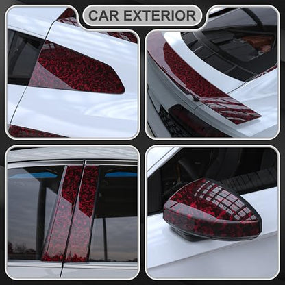 Lypumso Red Forged Carbon Fiber Vinyl Wrap, High Gloss Car Wrap Vinyl Roll, Auto DIY Decal Film Sheet with Air Release Technology, Self-Adhesive Car Wrapping 1ft x 5ft - color: High Gloss Red, size: 1ft x 5ft