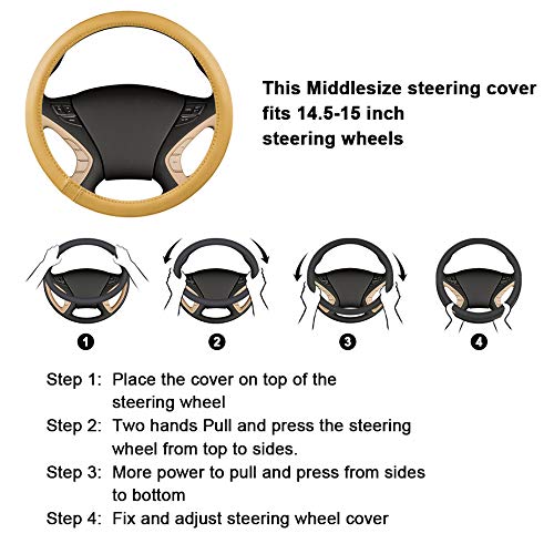 Haokay Heavy Duty Pure Cowhide Steering Wheel Cover, Black Genuine Leather Steering Wheel Cover Men Women Universal 14.5 to 15 Inch - color: BLACK-1