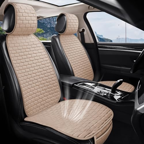 VarCozy Linen Car Seat Covers, Breathable Front Pair Seat Covers for Cars with Non-Slip Protector for All Seasons, Universal Front Seat Covers for Cars, SUVs, Trucks - color: Beige, size: Front Seat Covers