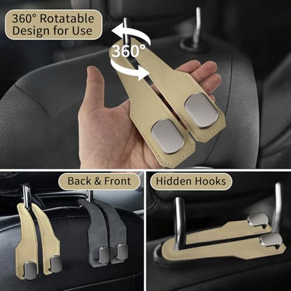 Car Seat Headrest Hooks for Purses and Bags, 4 Pack Bag Purse Holder for Car with Double Metal Hooks, Car Purse Hanger, Headrest Back Seat Handbags Hook Cute Hanging Accessories, Beige - color: Beige 4pcs