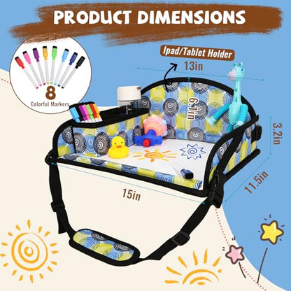 Kids Travel Tray for Airplane - Toddler Car Seat Table Tray, Road Trip Essentials for Boys & Girls, Carseat Lap Desk for Kids Road Trip Activities, Magic Circle - color: Magic Circle