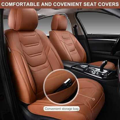 TIEHESYT Car Seat Covers Full Set, Breathable Leather Automotive Front and Rear Seat Covers, Car Seat Protectors Full Set, Compatible with Most Vehicles, SUV (Brown, Front Pair and Rear) - color: Mature Brown, size: Front Pair and Rear Headrestless
