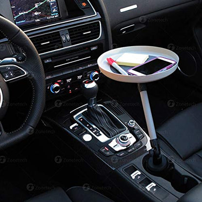 ZONETECH Car Cup Holder Swivel Tray and Storage Bin - Premium Quality 360-Degree,Food Eating Table Vehicle Organizer