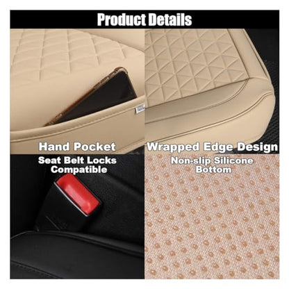 GLSOWEE Leather Car Seat Cover, Auto Front Bottom Seat Cover Luxury Car Seat Protector Anti-Slip Waterproof Cushion Cover with Storage Pocket, for Most Cars, Trucks, SUVs (Beige) - color: Beige