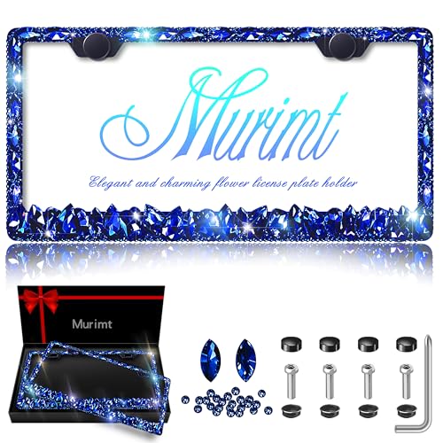 Blue Bling License Plate Frames 2 Pack Sparkly Glitter Bedazzled License Plate Frame Bling License Plate Holder Cover - High End Gift Box Packaging - color: CPJ-03-Dark Blue