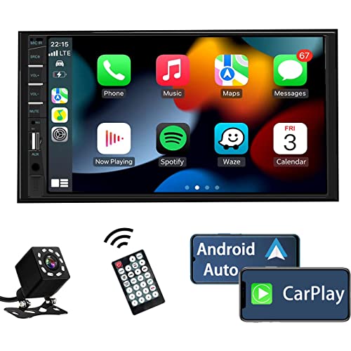 Naifay Double Din Car Stereo Compatible with Apple Carplay and Android Auto, 7 inch HD Touchscreen Car Radio Car Audio Receivers, Bluetooth, Backup Camera, Mirror Link, USB/AUX/TF/Subwoofer, FM Radio - color: with CarPlay & Android Auto