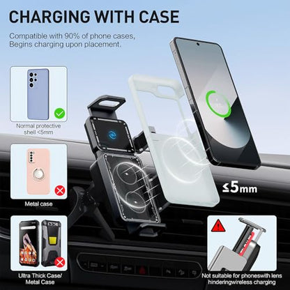 Famous Tech Shop Wireless Car Charger Mount 15W Fast Charging Phone Holder with Auto Rotation, Dual Mount Dashboard and Windshield Car Phone Holder for iPhone and Android