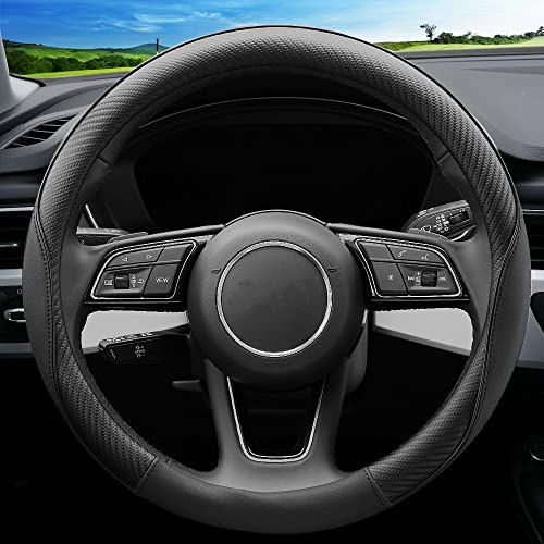 YHONGJT Soft Microfiber Leather Anti-Slip Car Steering Wheel Cover, Universal Fit 15 Inch for Women Girls, Fit Vehicles, Sedans, SUVS, Vans, Trucks - Black - color: E-Black