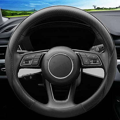 YHONGJT Soft Microfiber Leather Anti-Slip Car Steering Wheel Cover, Universal Fit 15 Inch for Women Girls, Fit Vehicles, Sedans, SUVS, Vans, Trucks - Black - color: E-Black