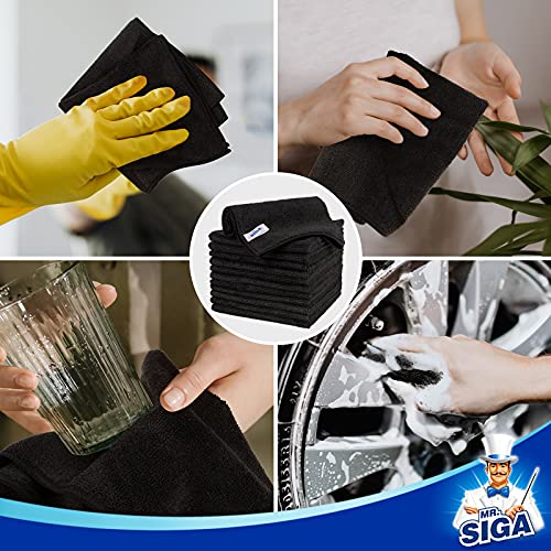 MR.SIGA Microfiber Cleaning Cloth, All-Purpose Microfiber Towels, Streak Free Cleaning Rags, Pack of 12, Black, Size 32 x 32 cm(12.6 x 12.6 inch) - color: Black
