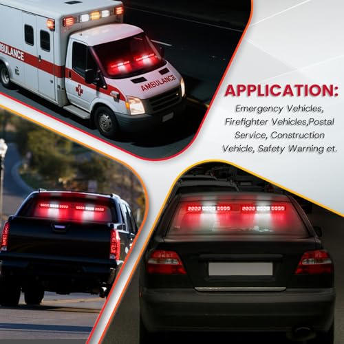 Red and White Emergency Fire Firefighter Strobe Lights Bar For Vehicles Trucks Ambulance 23 Flash Patterns Fire 2 in 1 Lights 2pcs 12.8 inch Safety Warning Lights Wireless Remote Control - color: Red White