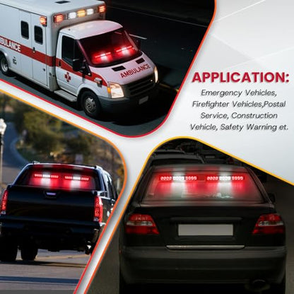 Red and White Emergency Fire Firefighter Strobe Lights Bar For Vehicles Trucks Ambulance 23 Flash Patterns Fire 2 in 1 Lights 2pcs 12.8 inch Safety Warning Lights Wireless Remote Control - color: Red White