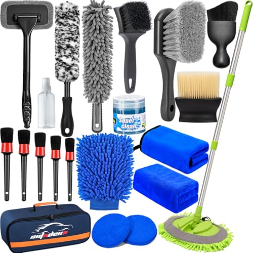 Car Detailing Kit, Car Detailing Brush Set with Wash Mop, Bendable Car Wheel Rim Cleaner Brush Set, Car Detailing Brushes, Car Wash Cleaning Tools Kit for Interior, Exterior, Wheels, Blue - size: 21pcs
