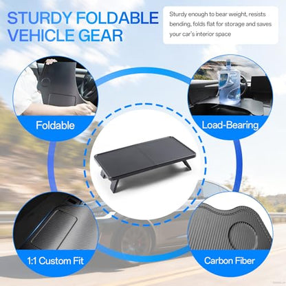 Foldable Table Tray for Tesla Model Y Juniper 2025 2026 Model 3 Highland 2024 2025 2026 Carbon Fiber Food Eating Table Tray Passenger Seat Laptop Desk for 2020-2026 ModelY & 2017-2026 Model3