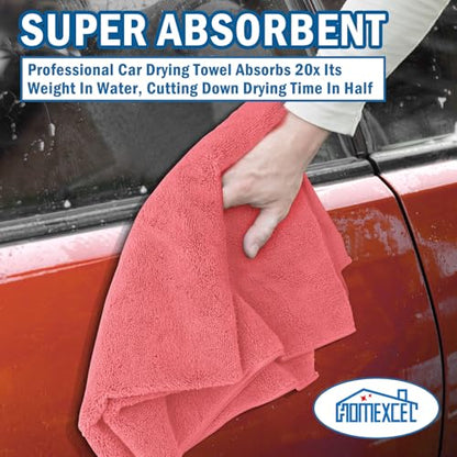 HOMEXCEL Professional Large Microfiber Car Drying Towels 2 Pack, Lint Free, Scratch Free, Highly Absorbent Drying Towel for Cars, SUVs, RVs, Trucks, and Boats,31" x 24",Red - color: Red