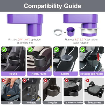 Car Seat Snack Tray for Toddlers - 3 Inch Cup Holder Fits Most Sippy Cups & Straw Bottles with Dip Well, Mess-Free Square Kids Travel Tray Road Trip Essentials, Purple - color: Purple