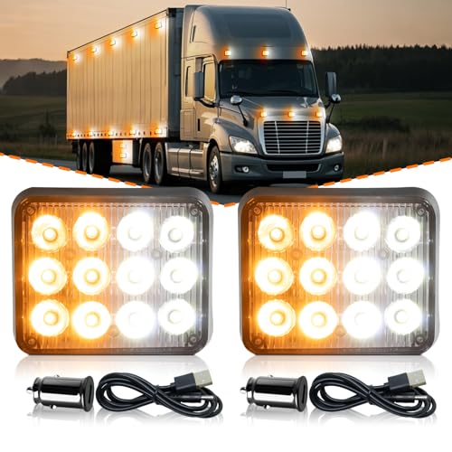 2PCS Magnetic Strobe Lights for Trucks Rechargeable LED Flashing Lights Wireless Portable LED Road Flares Marker Emergency Safety Warning Lights for Trucks Vehicles Car Tow RV(Amber White) - color: Amber&White