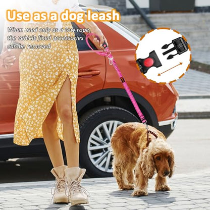 Removable Dog Seat Belt Harness for Car, 3 in 1 Pet Dog Car Seatbelt Leash, Retractable Restraint Secures to Vehicle Headrest & Adjustable Reflective Bungee Dog Seatbelt Tether, Rose - color: 2PCS Rose