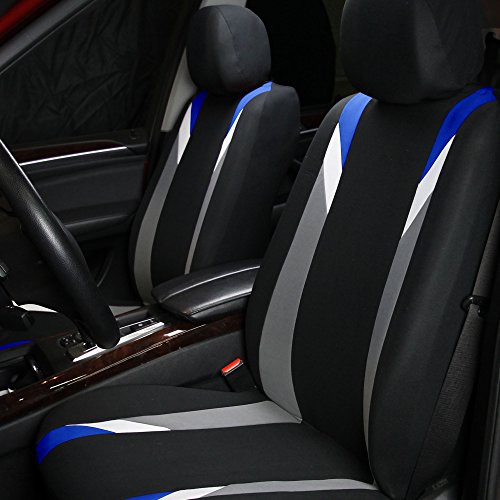 FH Group Premium Modernistic Flat Cloth Car Seat Covers – Universal Fit, Washable Seat Covers for SUV Sedan Van, Blue, Full Set - color: Blue, size: Full Set