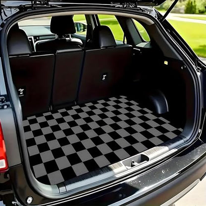 Universal Car Trunk Mat 29" x 39", Black and Gray Plaid All Weather Durable Cargo Mat Protector for SUV, Truck, Van | Stylish Cargo Liner Cover Leopard Print Car Accessories - color: Black and Gray Plaid