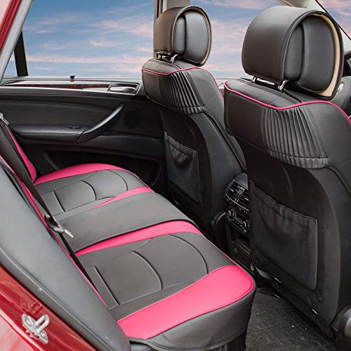 FH Group Ultra Comfort Highest Grade Faux Leather Full Set Cushion Pads Car Seat Covers for Front and Rear– Universal Fit for Cars Trucks & SUVs Pink/Black - color: Pink, style: Full Set