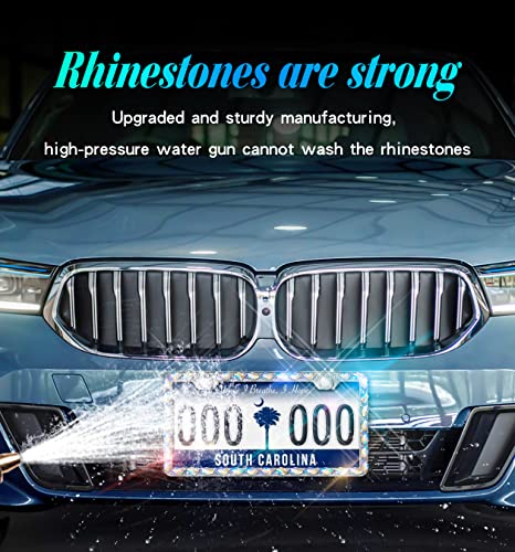 Bling License Plate Frames for Women,Sparkly Diamond Rhinestone License Plate Frame,with Premium Gift Box Handmade Crystal Premium Stainless Steel License Plate Holder (Colorful 1pack) - color: colorful