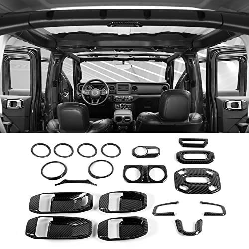 for Wrangler JL Interior Trim Kit Carbon Fiber Dashboard for Jeep Wrangler JL JLU Gladiator JT 2018-2023 Carbon Fiber Interior Accessories 21pcs - color: Carbon Fiber