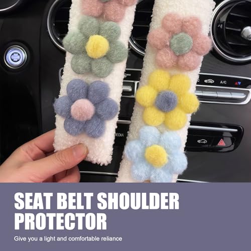 2 PCS Car Seat Belt Cover Pads, Cute Flower Safety Seatbelt Covers Cushion, 9.4" x 2.5" Soft Plush Shoulder Strap Protector, Universal Seat Belt Cover for Adults and Kids (Purple) - size: 2 PCS Car Seat Belt Cover Pads
