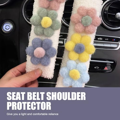 2 PCS Car Seat Belt Cover Pads, Cute Flower Safety Seatbelt Covers Cushion, 9.4" x 2.5" Soft Plush Shoulder Strap Protector, Universal Seat Belt Cover for Adults and Kids (Purple) - size: 2 PCS Car Seat Belt Cover Pads