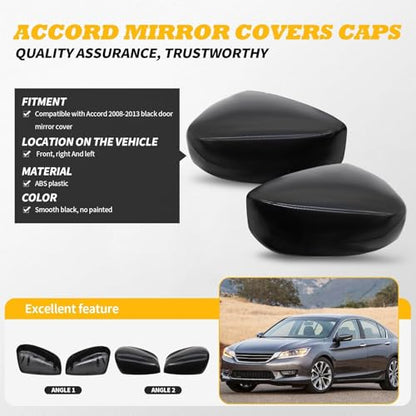 2PCS Front Driver and Passenger Side Black Rearview Mirror Caps Compatible with Accord 2008 2009 2010 2011 2012 2013