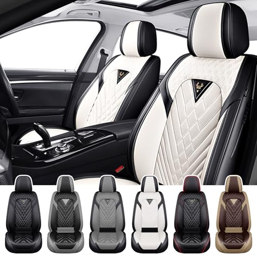 Car Seat Covers for Kia Sportage 2002-2026, Waterproof Nappa Leather Front Seat Cover, Anti-Slip and Comfortable Automotive Seat Protector&Accessories(Black White) - color: Black White, size: Front Set