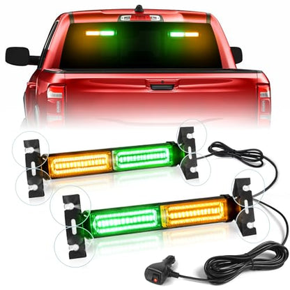 HLauto 1002L Emergency Strobe Traffic Advisor Light Bar: 40 LED Dash Safety Warning Flashing Light, Front/Rear Windshield Visor for Construction Vehicle, Tow/Plow Truck (2x10.7inch, Amber Green) - color: #03 Amber/Green