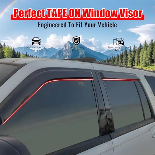 IKON MOTORSPORTS Tape On External Window Visor, Compatible with 1997-2017 Ford Expedition 1998-2017 Lincoln Navigator, Acrylic Smoke Tinted 4PCS Sun Rain Shade Guard Wind Vent Air Deflector