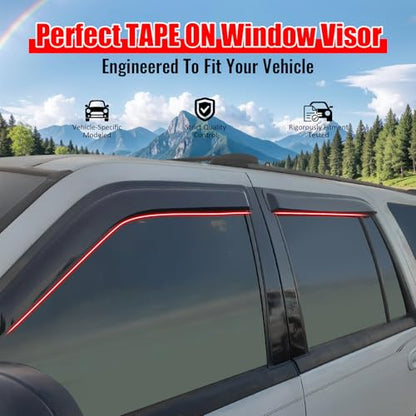 IKON MOTORSPORTS Tape On External Window Visor, Compatible with 1997-2017 Ford Expedition 1998-2017 Lincoln Navigator, Acrylic Smoke Tinted 4PCS Sun Rain Shade Guard Wind Vent Air Deflector
