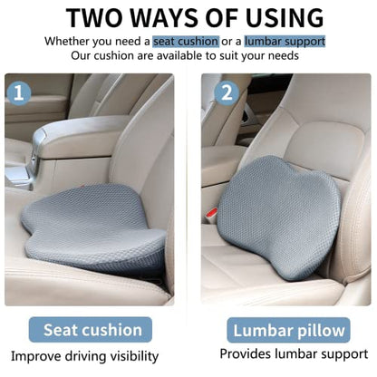 Car Seat Cushion, Memory Foam Seat Pad for Sciatica and Lower Back Pain Relief, Seat Cushion for Car Seat Driver (Gray) - color: Gray
