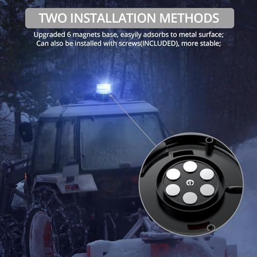 Justech 40LED Magnetic Strobe Light, 7 Flash Patterns Flashing Warning Light High Visibility, IP65 Waterproof Emergency Beacon with 16ft/5m Straight Cord for 12-24V Snow Plow Trucks Vehicles (Blue)