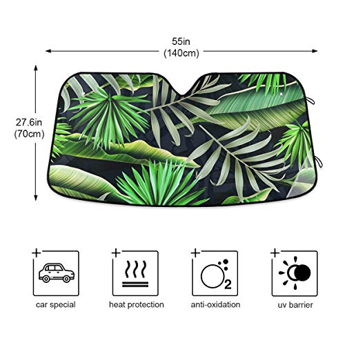 Tropical Palm Leaves Front Car Windshield Sunshade Foldable Reflective Sun Shade Blocks UV Rays - color: Palm Leaves