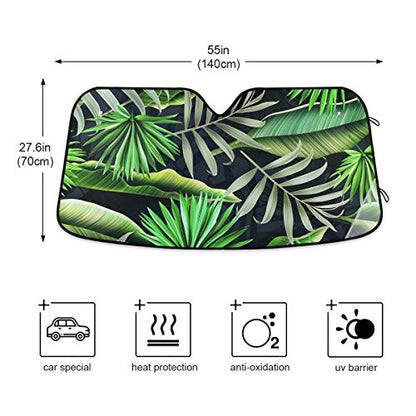 Tropical Palm Leaves Front Car Windshield Sunshade Foldable Reflective Sun Shade Blocks UV Rays - color: Palm Leaves