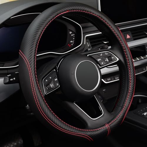 LABBYWAY Microfiber Leather Auto Car Steering Wheel Cover, Universal Fit 15 Inch Anti-Slip Wheel Protector, Black - color: Fiber Black