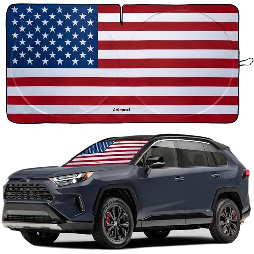 Autopect Windshield Sun Shade - American Flag Design, High-Resolution Sun Visor for Car, Truck, SUV with Mirror Cut-Out for Interior Sun Protection, Foldable Car Sun Shade (Original, Medium) - color: USA ORIGINAL FLAG, size: Medium