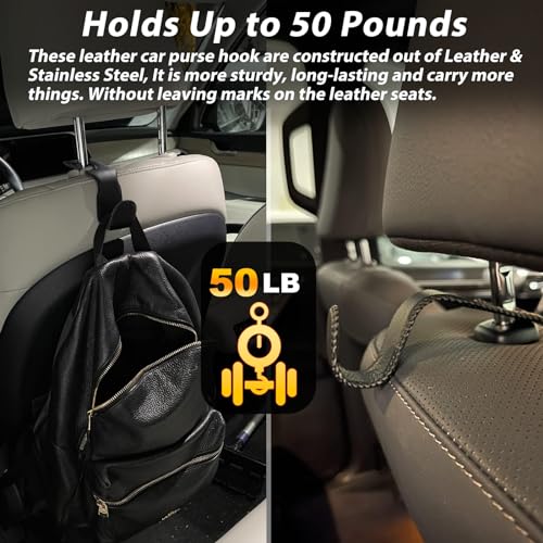 Car Purse Holder - Leather Vehicle Storage Hanger Hook for Purses and Bags, 2 Pack Black - color: Black