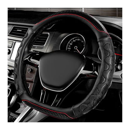 Car Steering Wheel Cover, 15 Inch Anti-Slip Steering Wheel Cover Protector with 3D Honeycomb Design, Universal Steering Wheel Covers for Cars Truck SUV, Car Accessories (Black) - color: Black
