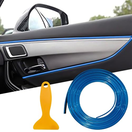 Car Interior Moulding Trim Strips with Installing Tool, 16.4ft Electroplating Filler Insert Decoration Styling Strips for Car Door Dashboard, Flexible DIY Automotive Accessories for Women Men - color: blue