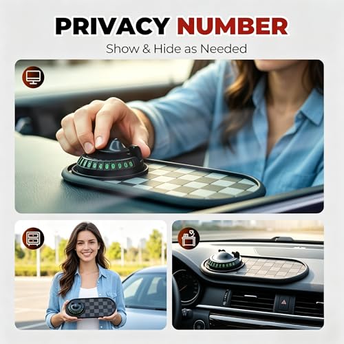 Multifunction Car Anti-Slip Mat Phone Holder, Dashboard Anti Slip Pad for Car with 360° Rotating Cell Phone Holder & Parking Number, Organizer for Phone, Keys, Sunglasses (Black & Gray) - color: Black & Gray