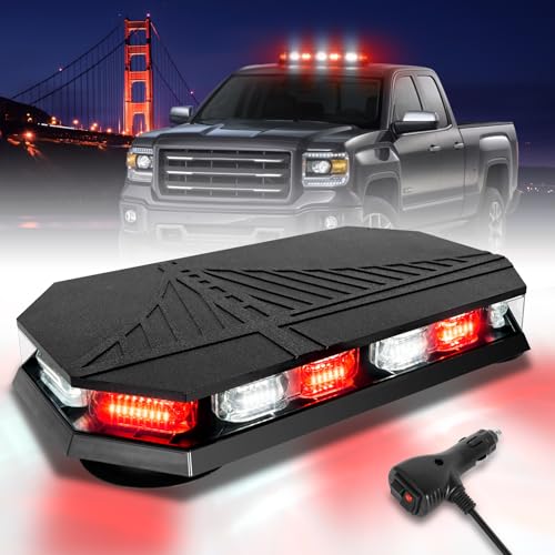 HLauto 406D Rooftop Emergency Strobe Lights Bar, 102 LED Red White Mini Beacon Safety Flashing Warning Traffic Lights Bar w/Magnetic Base for 12-24V Trucks, Construction Vehicles, Snowplow, Cars - color: Red/White