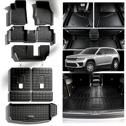Floor Mats for 2021-2025 2026 Jeep Grand Cherokee L 7 Seats (2nd Row Bench Seats) & Cargo Mat & Backrest Mat,TPE All Weather Protection Car Full Set Mats Covering The Backrest Accessories - size: 2021-2026 Jeep Grand Cherokee L（7seats）