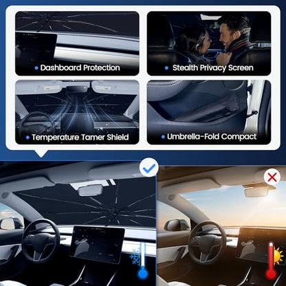 Windshield Sun Shade Umbrella for Ford Edge 2015-2025,Heat Blocking Keep Car Cool,UV Protection Windshield Sunshade, Emergency Rain Shield&Dashboard Protector-Thickened ICY Silver - size: For Ford Edge 2015-2025