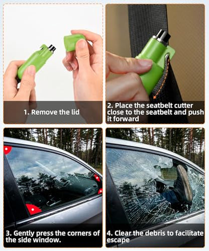 TICARVE 2-in-1 Window Breaker Seatbelt Cutter Emergency Escape Tool Glass Breaker Keychain Essential Car Safety Hammer for Vehicle Emergencies - color: Green